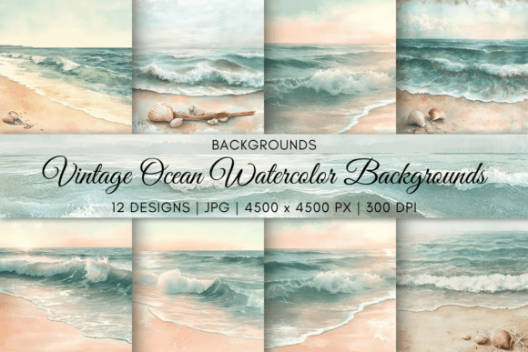 Drift into Design Serenity with Vintage Ocean Watercolor Backgrounds
